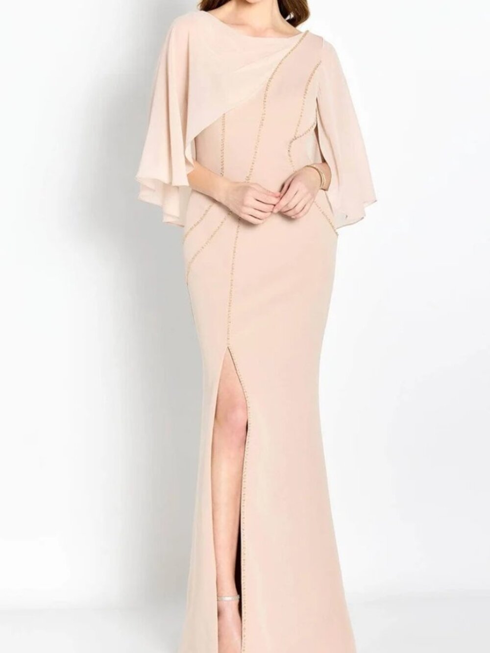 NWT Cameron Blake CB764 Cape Sleeve Mother of the Bride Dress Apricot in Size 20